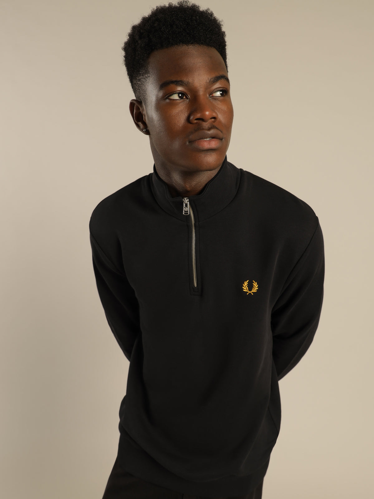 Fred Perry Half Zip Sweatshirt in Black | Black