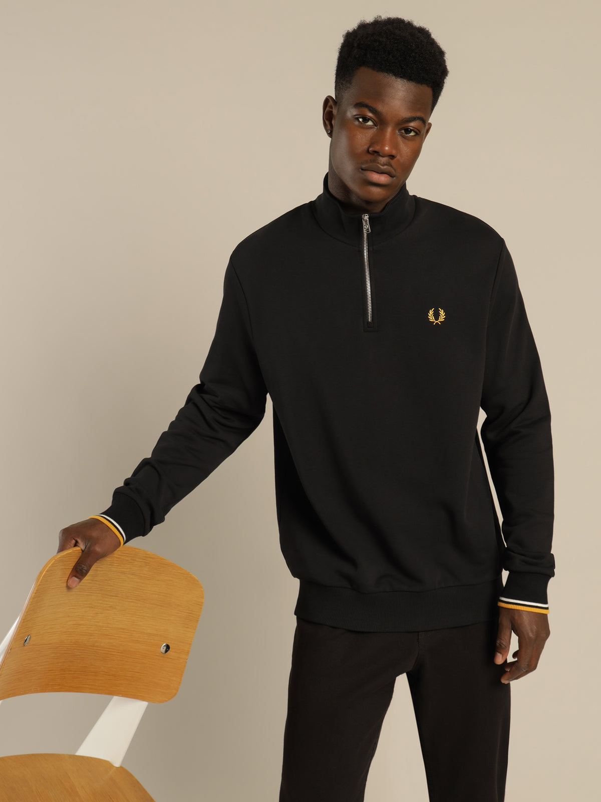 Fred Perry Half Zip Sweatshirt in Black | Black