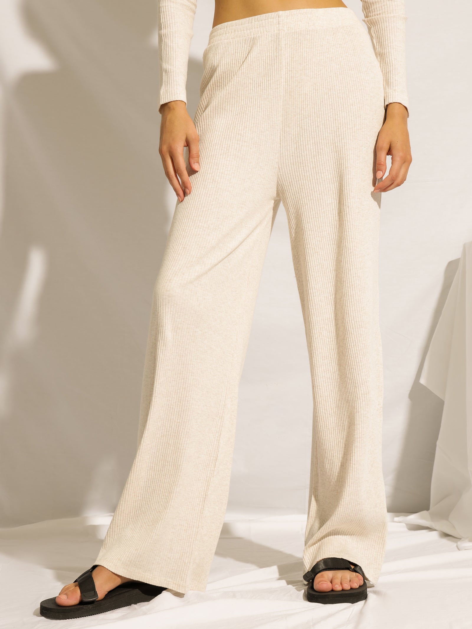 Ribbed jersey trousers - Cream - Ladies