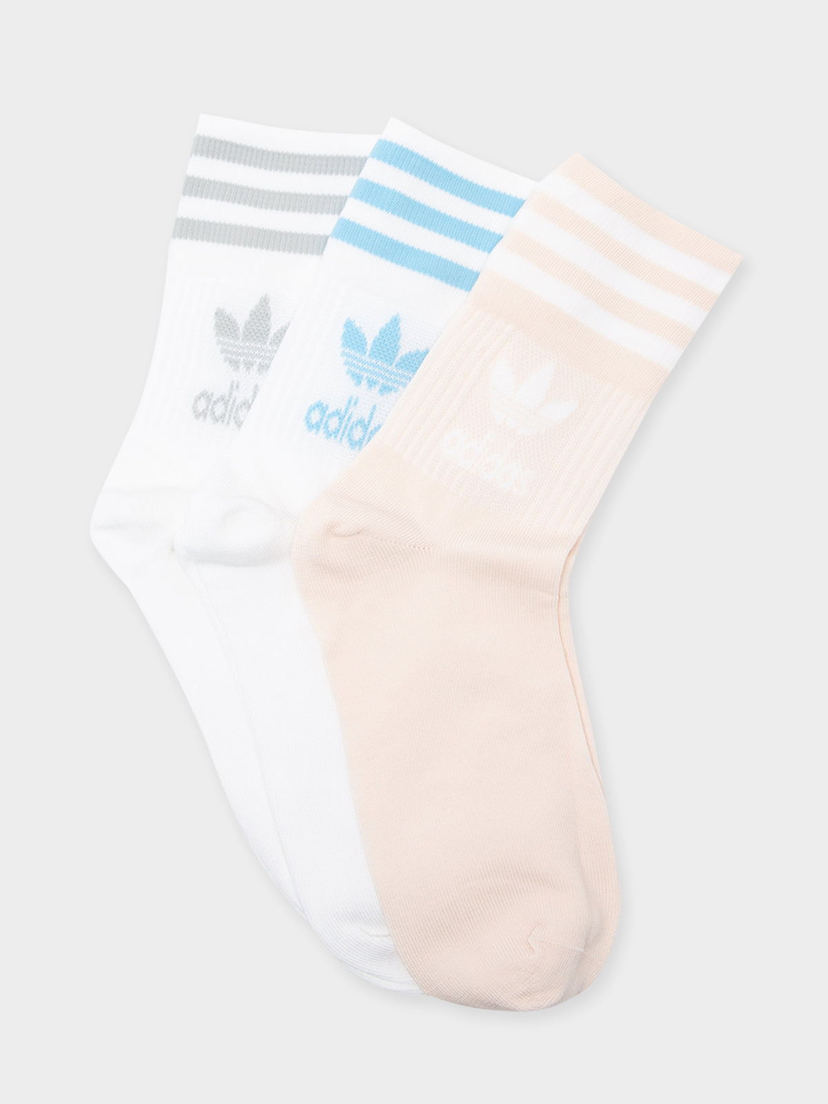 Adidas 3 Pairs of Mid Cut Crew Socks in White & Wonder Quartz | Multi