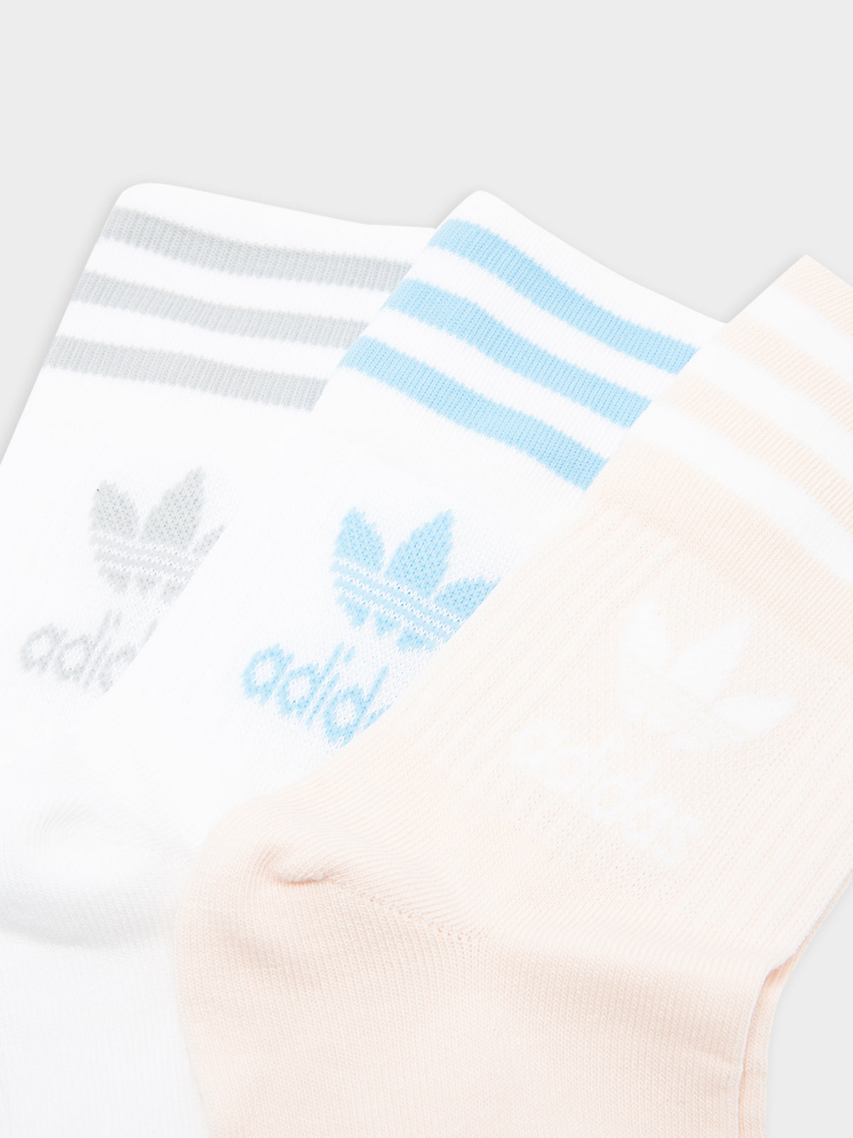 Adidas 3 Pairs of Mid Cut Crew Socks in White & Wonder Quartz | Multi