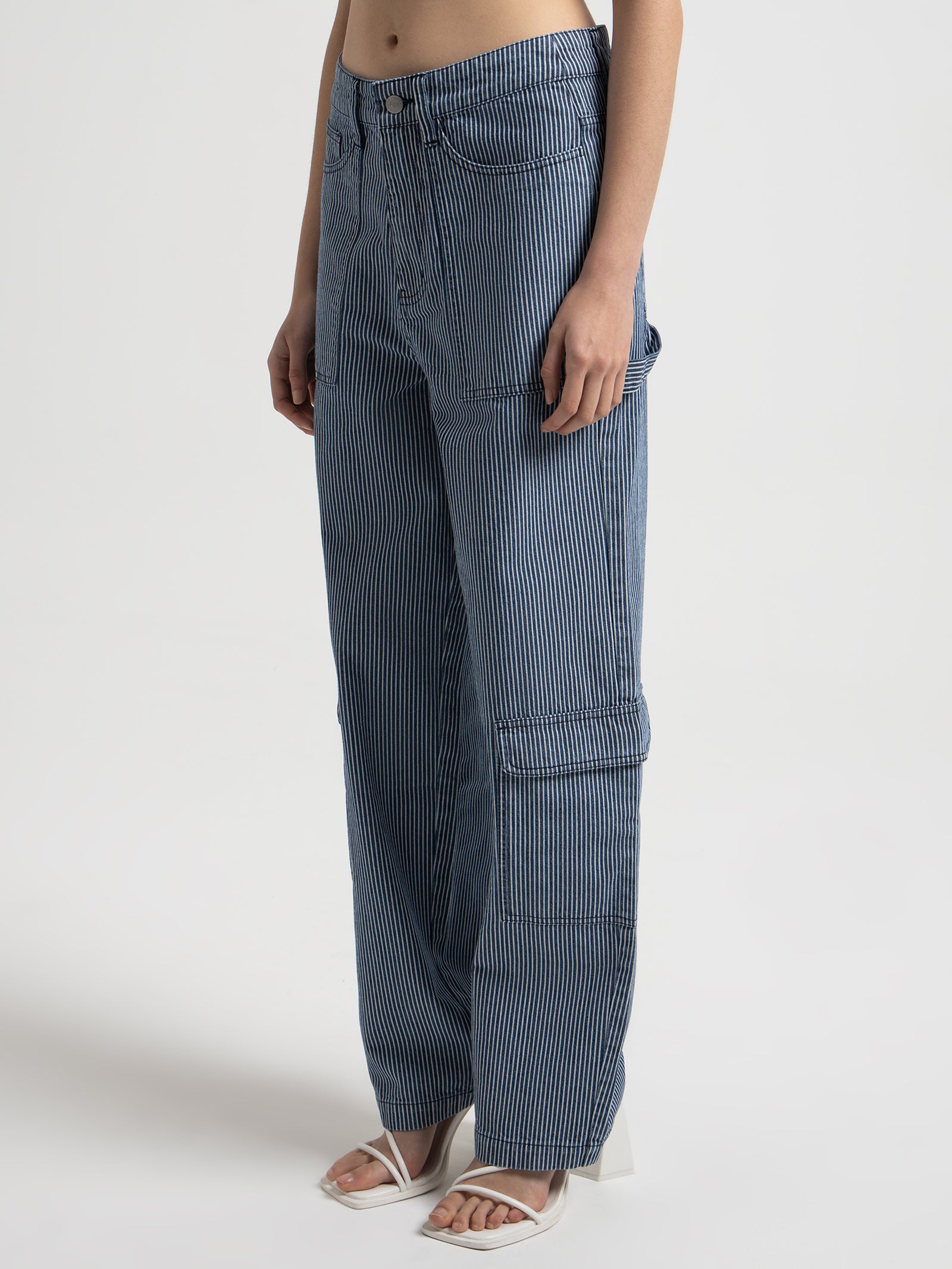 Mila Low Rise Pants in Indigo Stripe