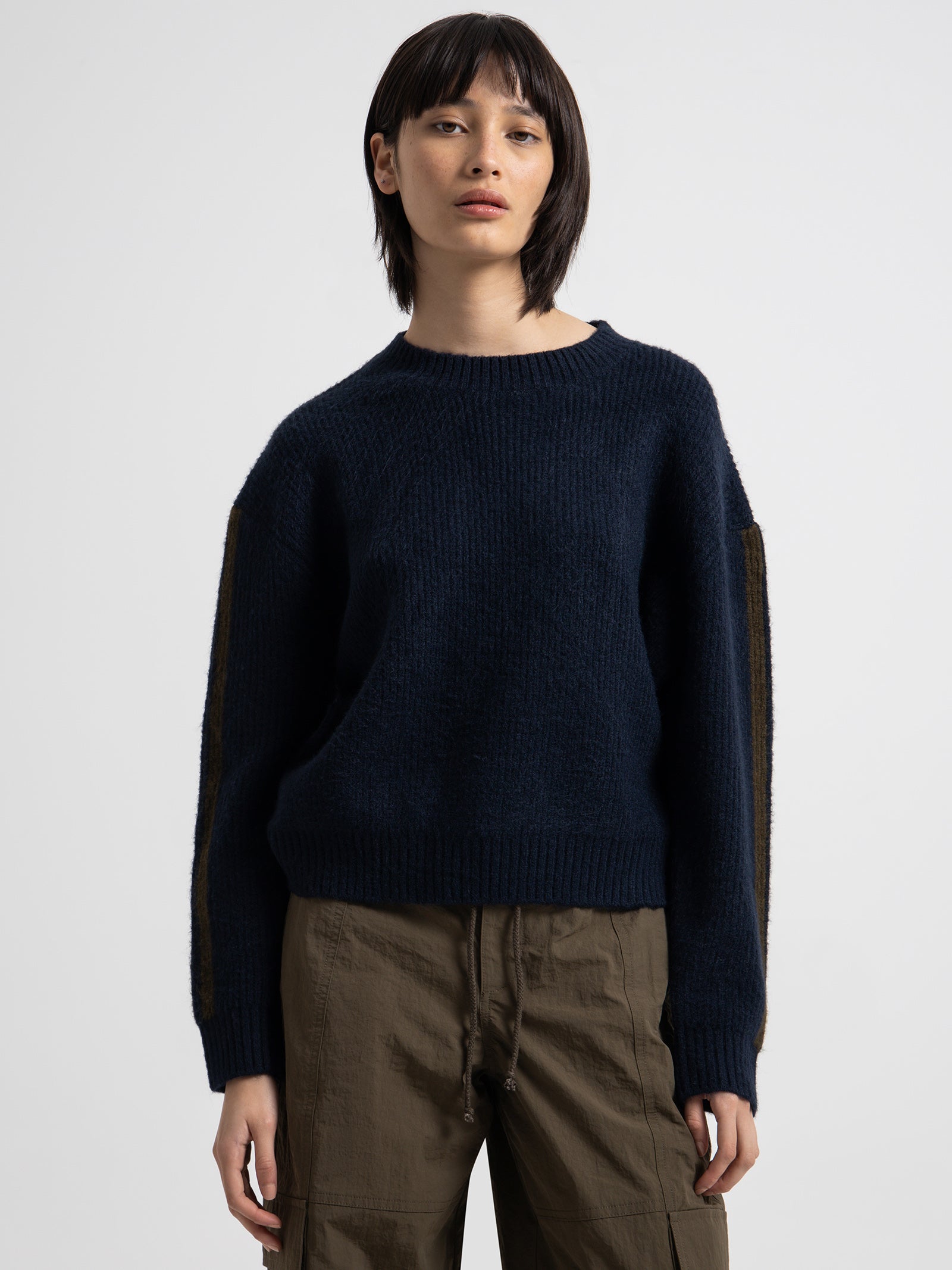 Remi Stripe Jumper in Marine Khaki - Glue Store