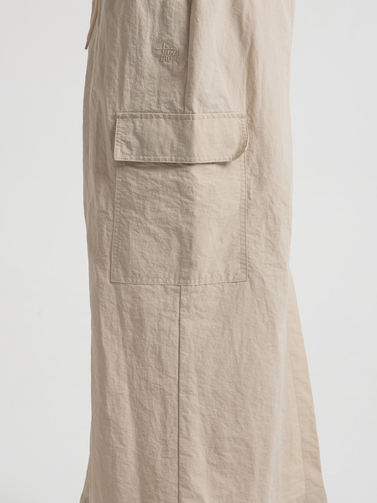 Stussy Nylon Cargo Midi Skirt in White Sand | White Sands