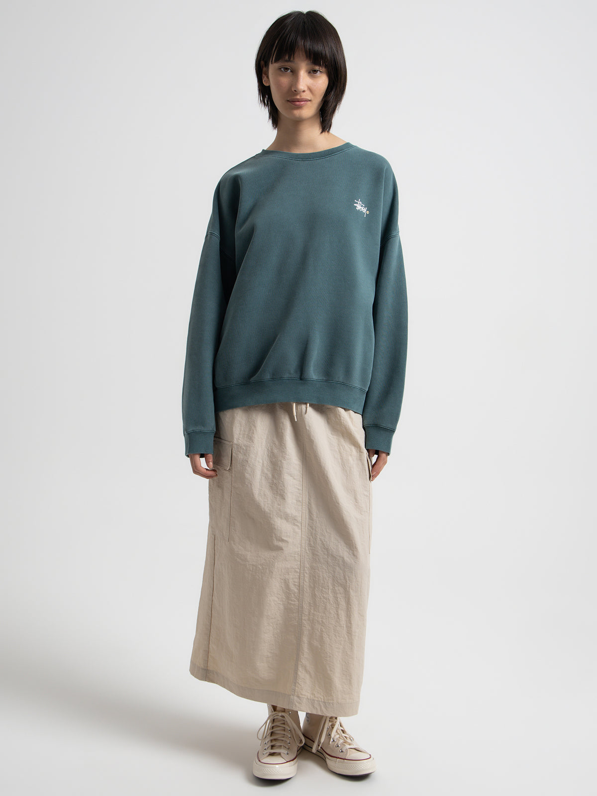 Stussy Nylon Cargo Midi Skirt in White Sand | White Sands