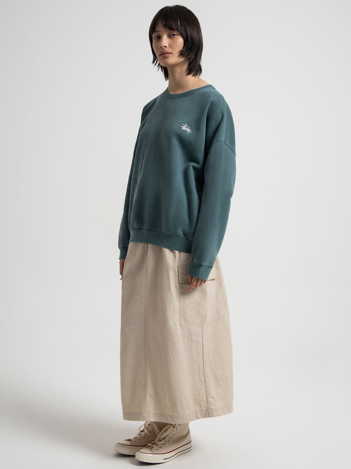 Stussy Nylon Cargo Midi Skirt in White Sand | White Sands