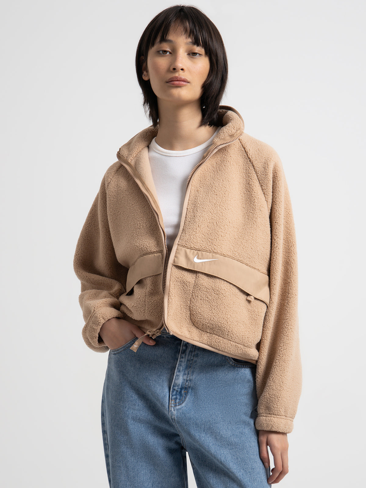 Nike Sportswear Sherpa Jacket in Light Brown | Light Brown Trans