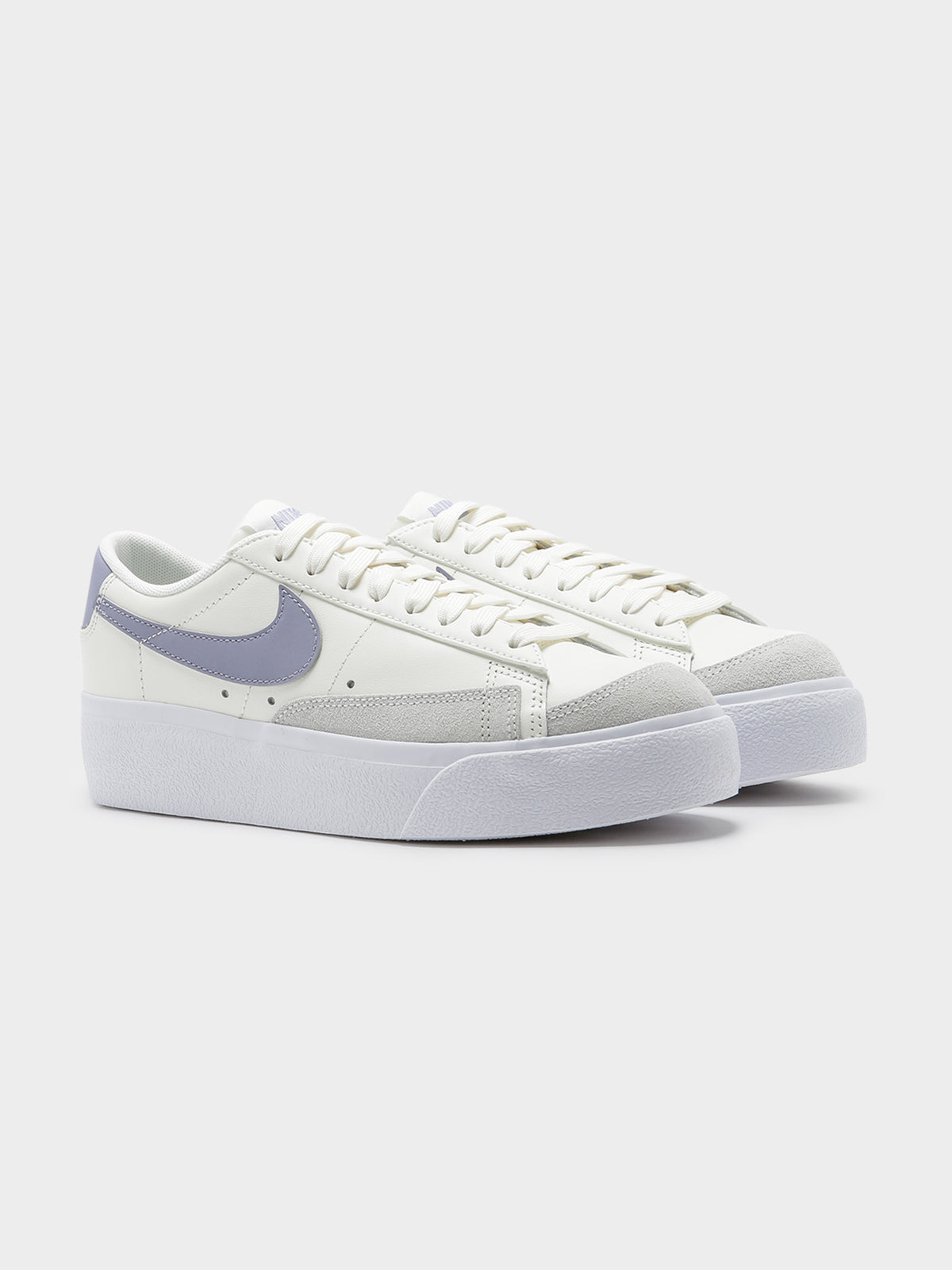 Nike Womens Blazer Low Platform Sneakers in White & Lilac | White/Lila