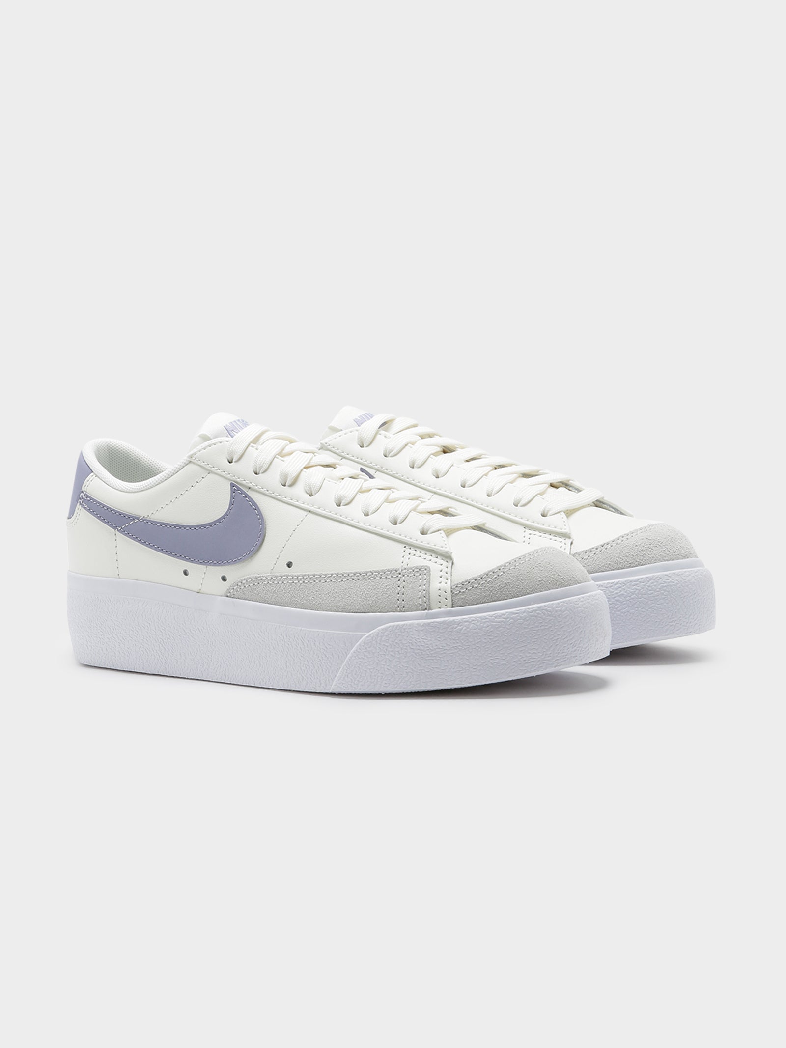 Womens Blazer Low Platform Sneakers in White & Lilac - Glue Store