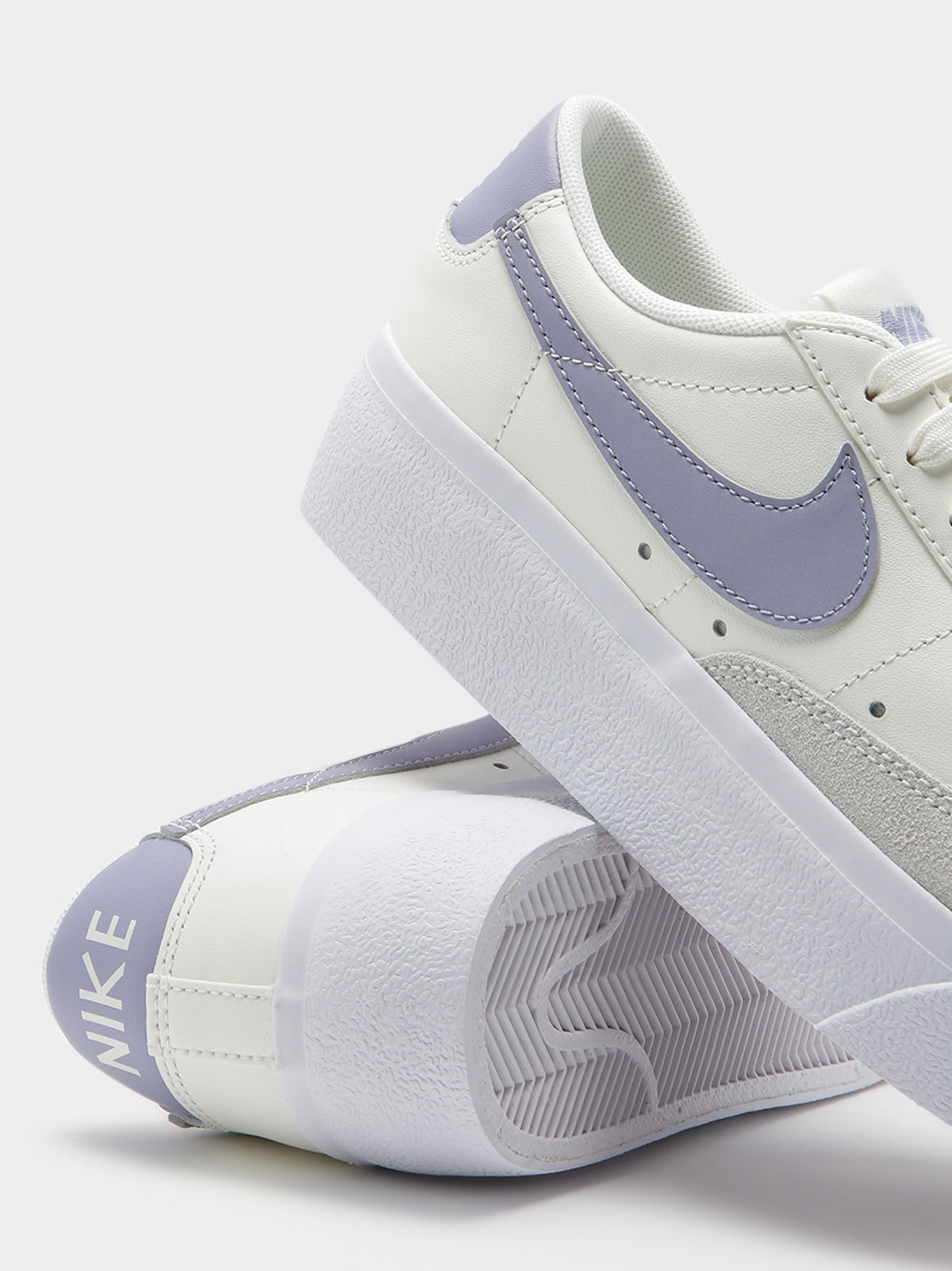 Nike Womens Blazer Low Platform Sneakers in White & Lilac | White/Lila