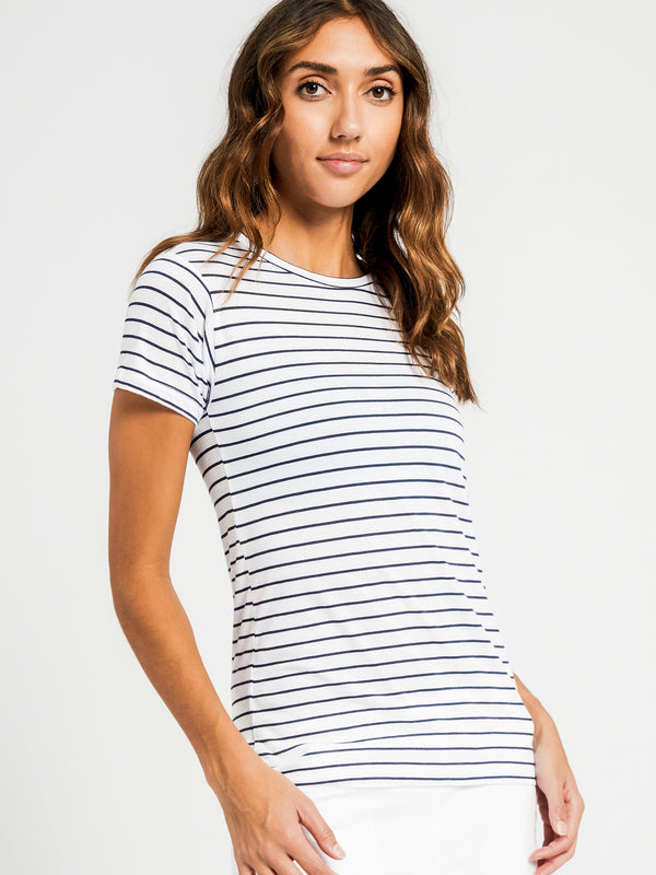 Nude lucy Harper Basic Crew T-Shirt in Navy Stripe | Glue Store