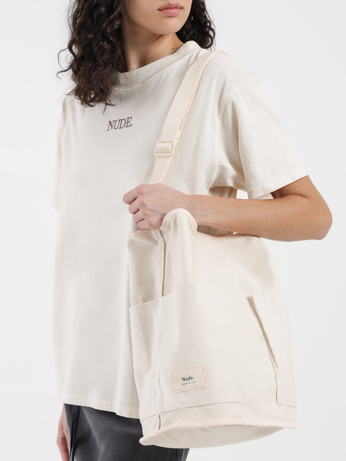 Nude Lucy Canvas Bucket Bag in White | Cloud