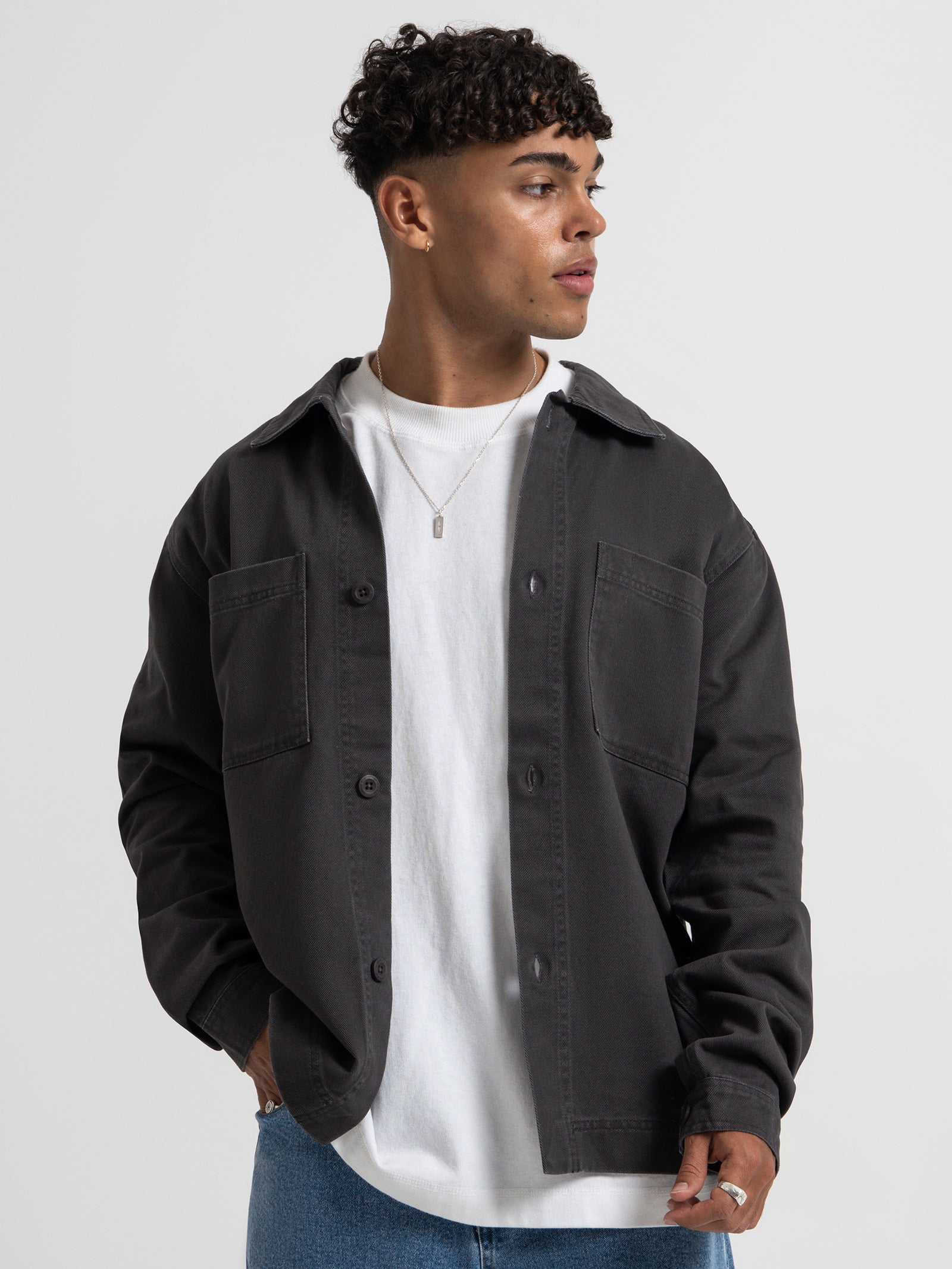 Beau Twill Overshirt in Coal - Glue Store