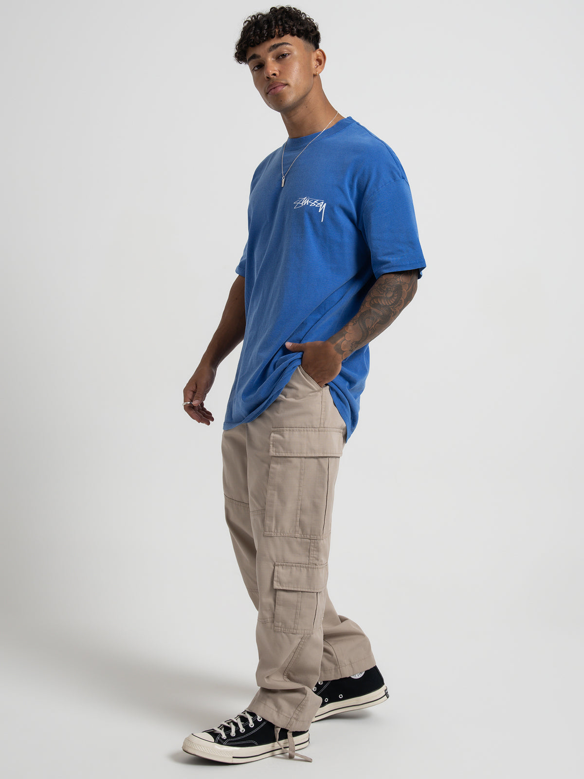 Stussy Modern Age 50/50 T-Shirt in Mid Blue | Mid Blue