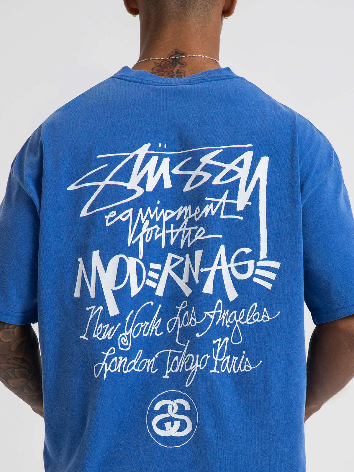 Stussy Modern Age 50/50 T-Shirt in Mid Blue | Mid Blue