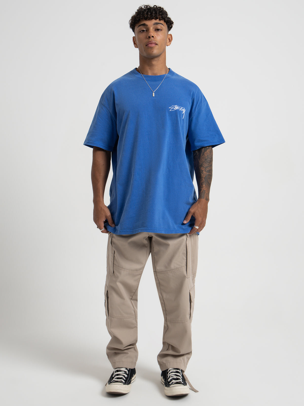 Stussy Modern Age 50/50 T-Shirt in Mid Blue | Mid Blue