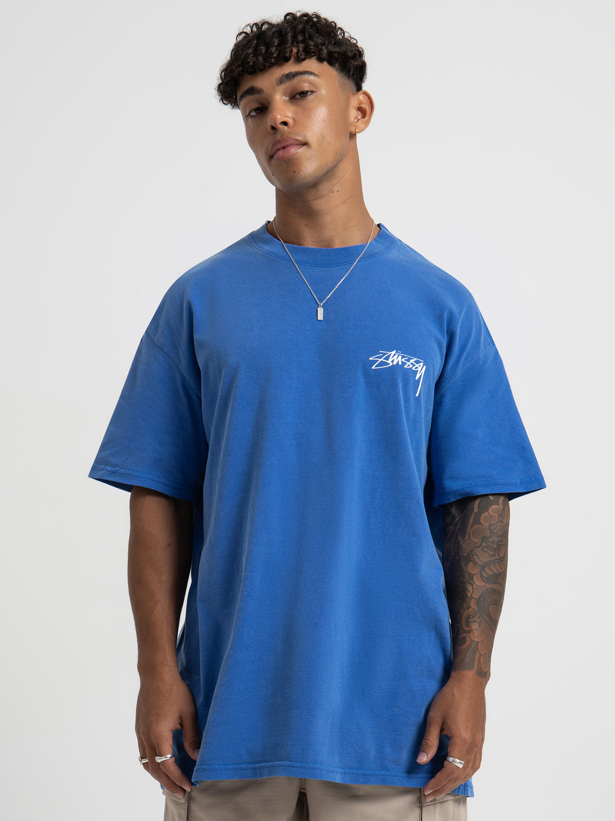 Stussy Modern Age 50/50 T-Shirt in Mid Blue | Mid Blue