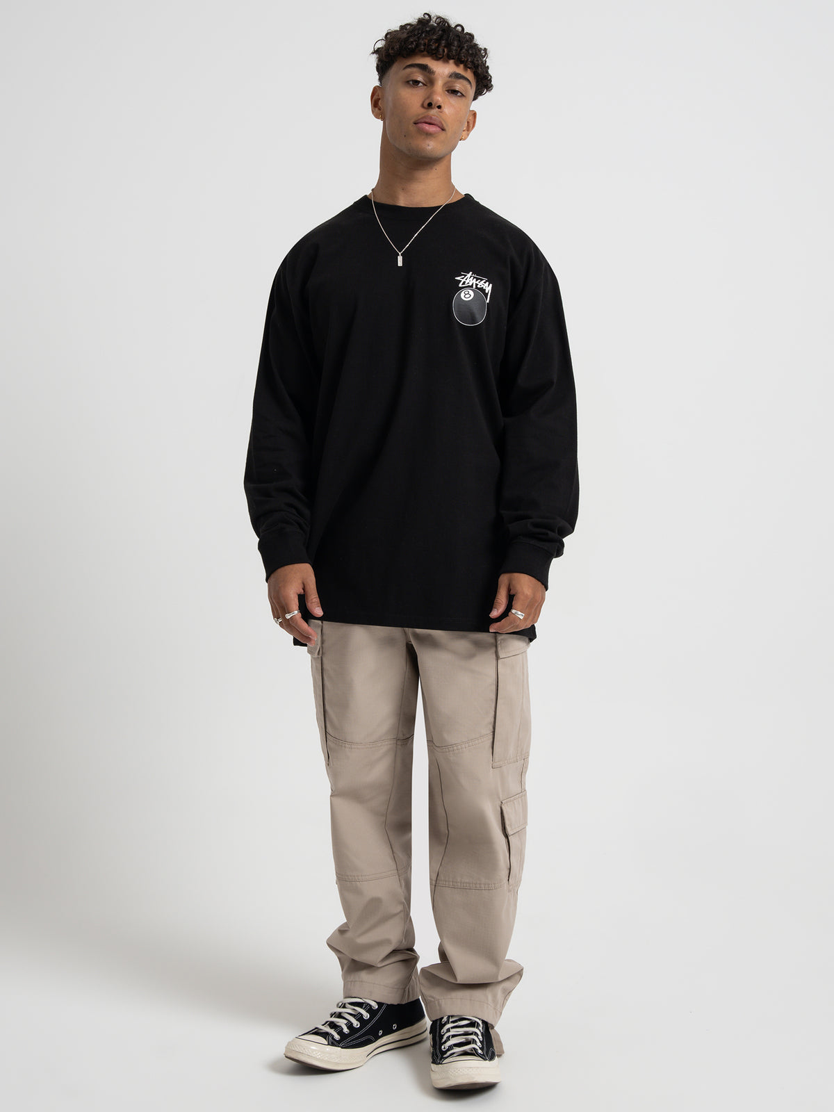 Stussy Solid 8 Ball Long Sleeve T-Shirt in Black | Black