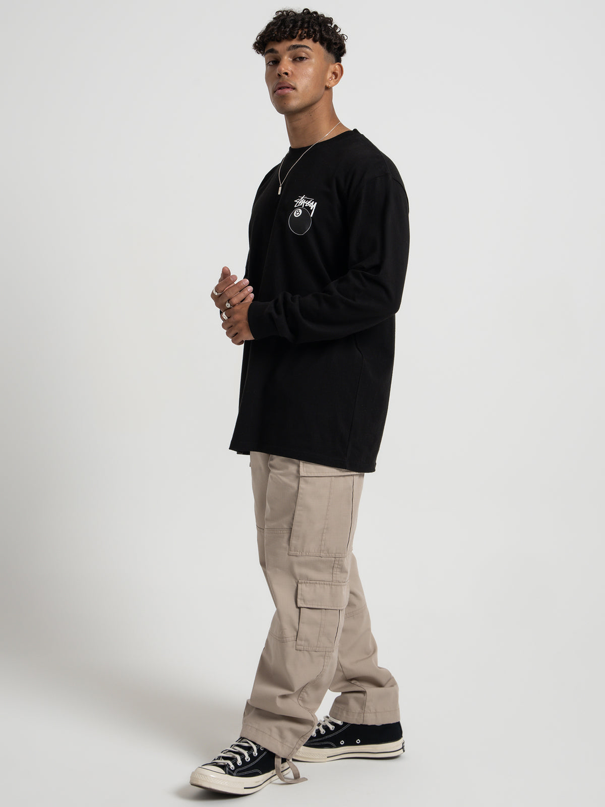 Stussy Solid 8 Ball Long Sleeve T-Shirt in Black | Black