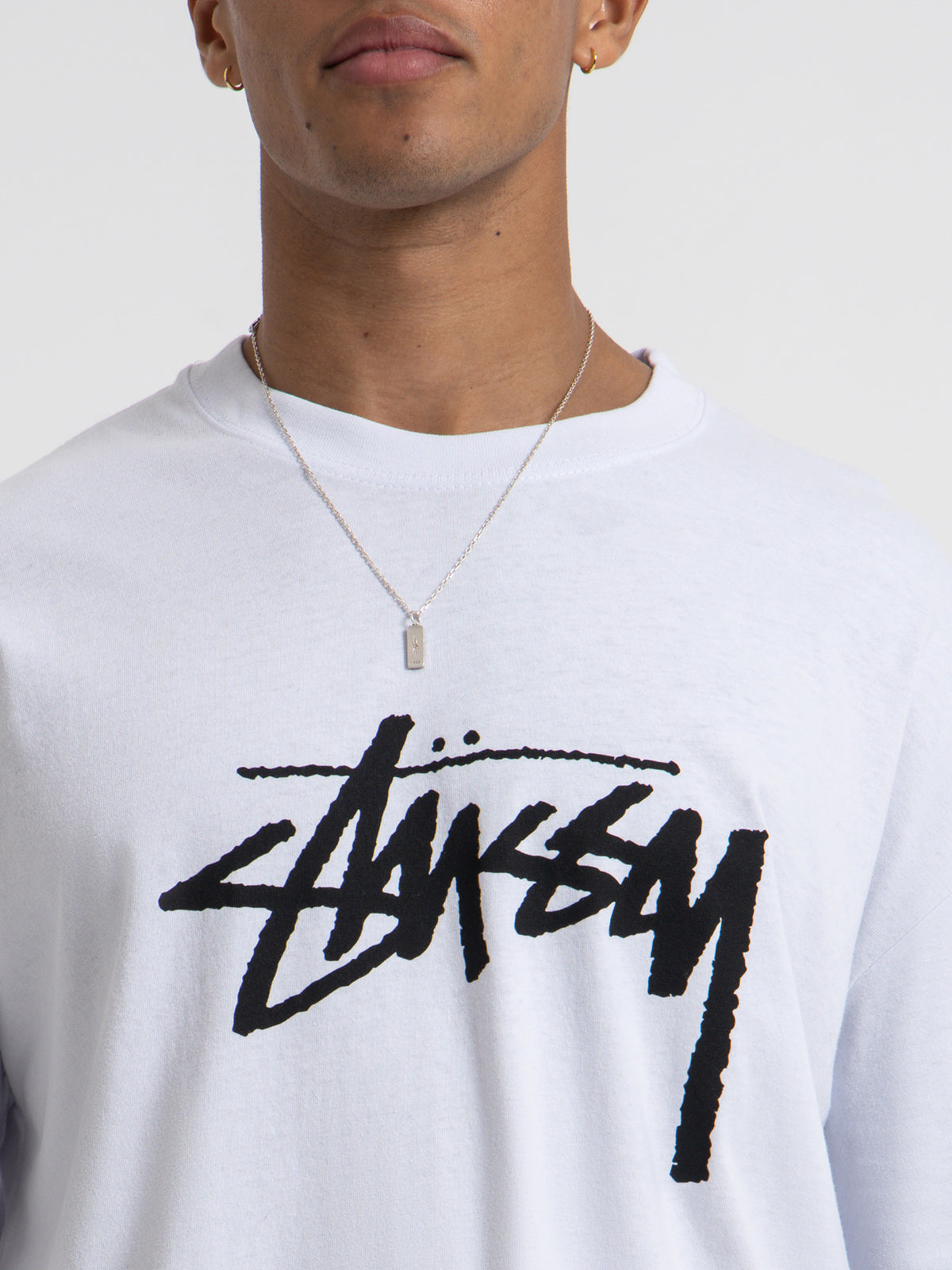 Stussy Solid Stock Logo Short Sleeve T-Shirt in White | White