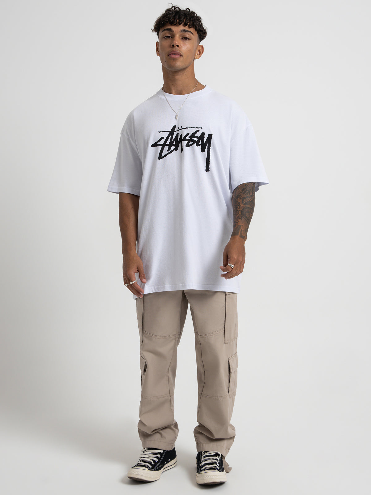 Stussy Solid Stock Logo Short Sleeve T-Shirt in White | White