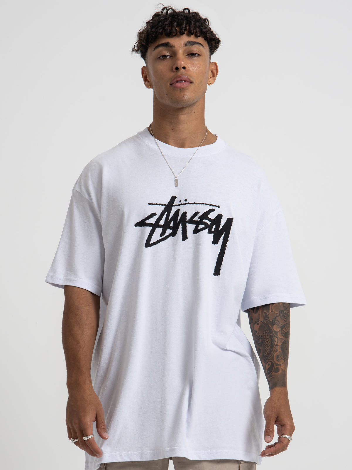 Stussy Solid Stock Logo Short Sleeve T-Shirt in White | White