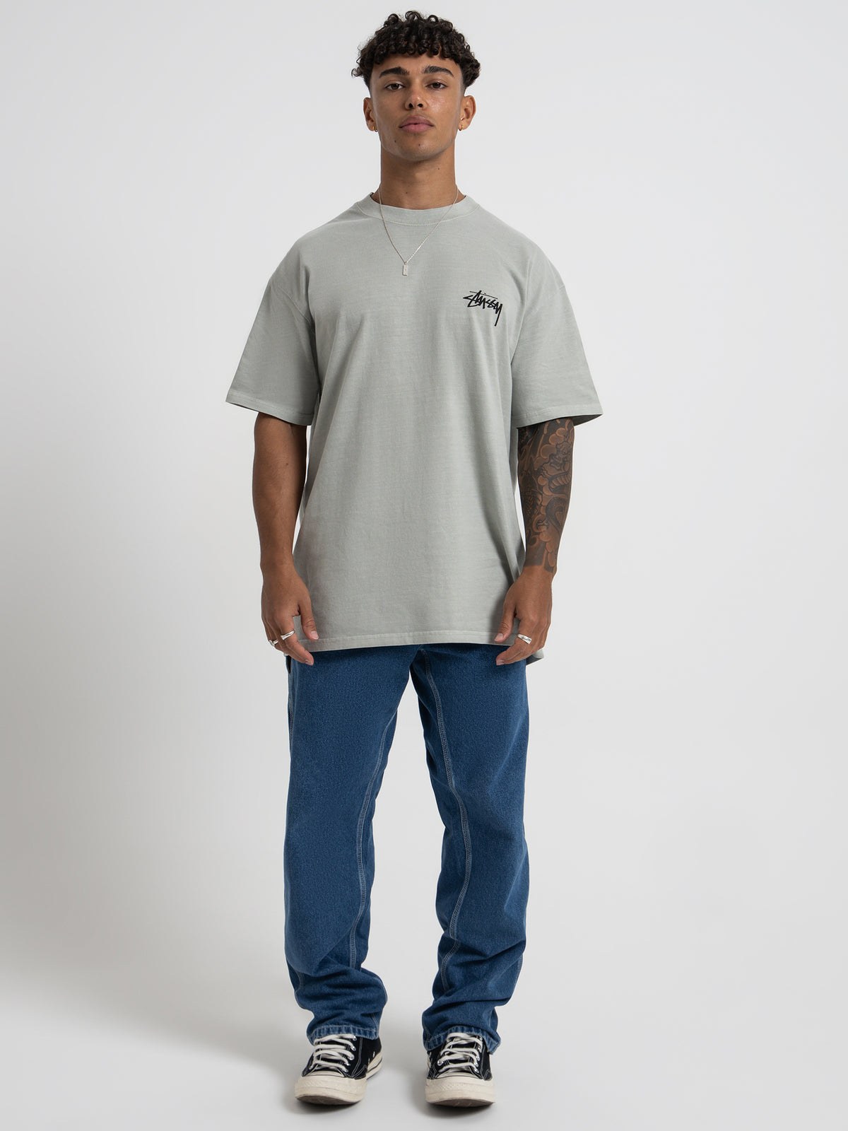 Stussy House of Cards Short Sleeve T-Shirt in Pigment Stone Grey | Stone