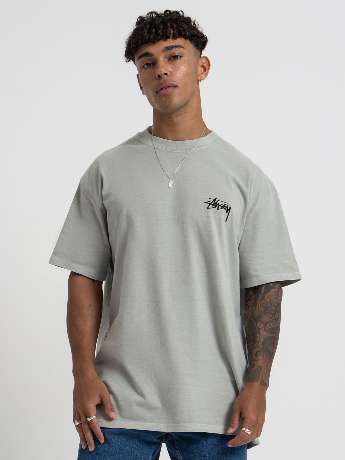 Stussy House of Cards Short Sleeve T-Shirt in Pigment Stone Grey | Stone