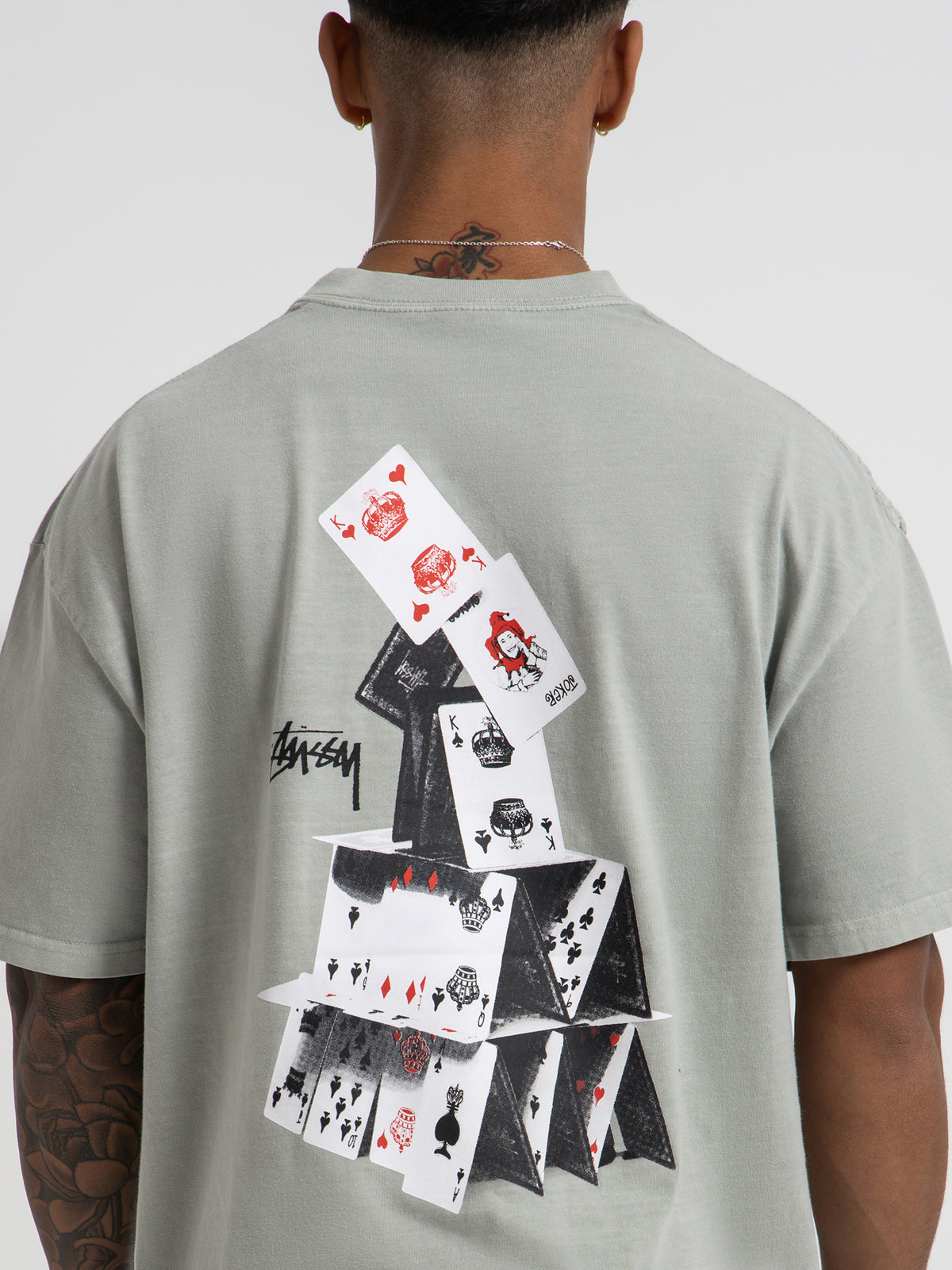 Stussy House of Cards Short Sleeve T-Shirt in Pigment Stone Grey | Stone