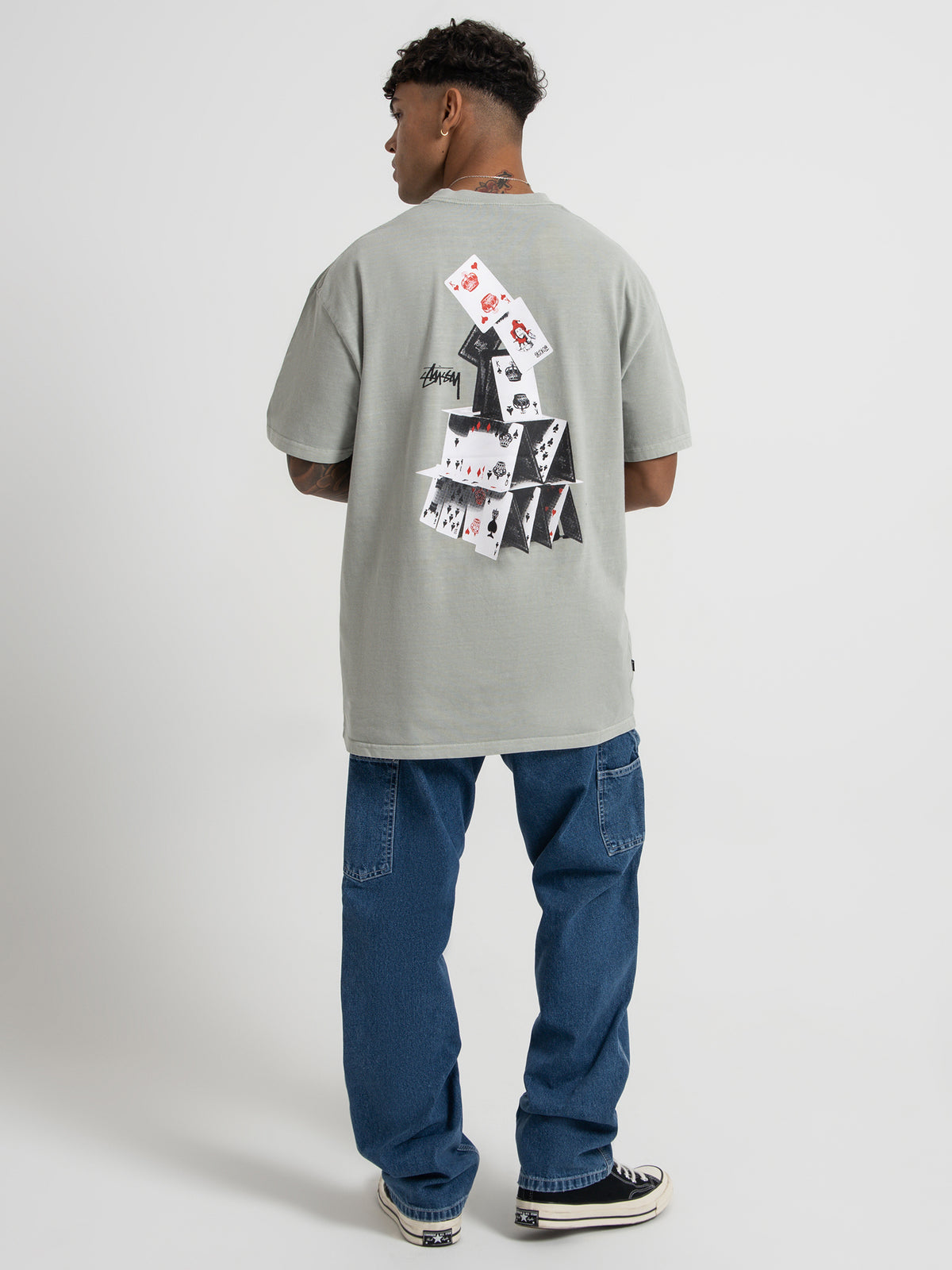 Stussy House of Cards Short Sleeve T-Shirt in Pigment Stone Grey | Stone