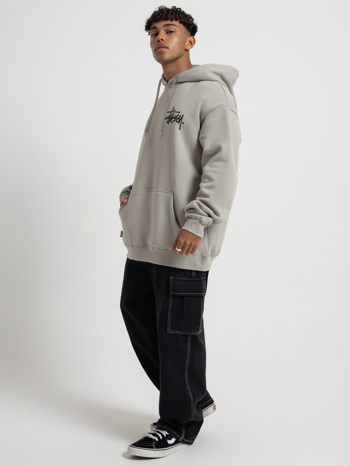 Stussy Shadow Graffiti Hoodie in Stone Grey | Stone