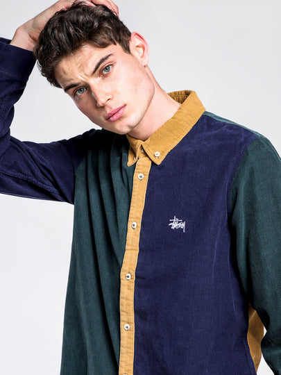 Mckay Long Sleeve Shirt in Green Blue & Tan Corduroy