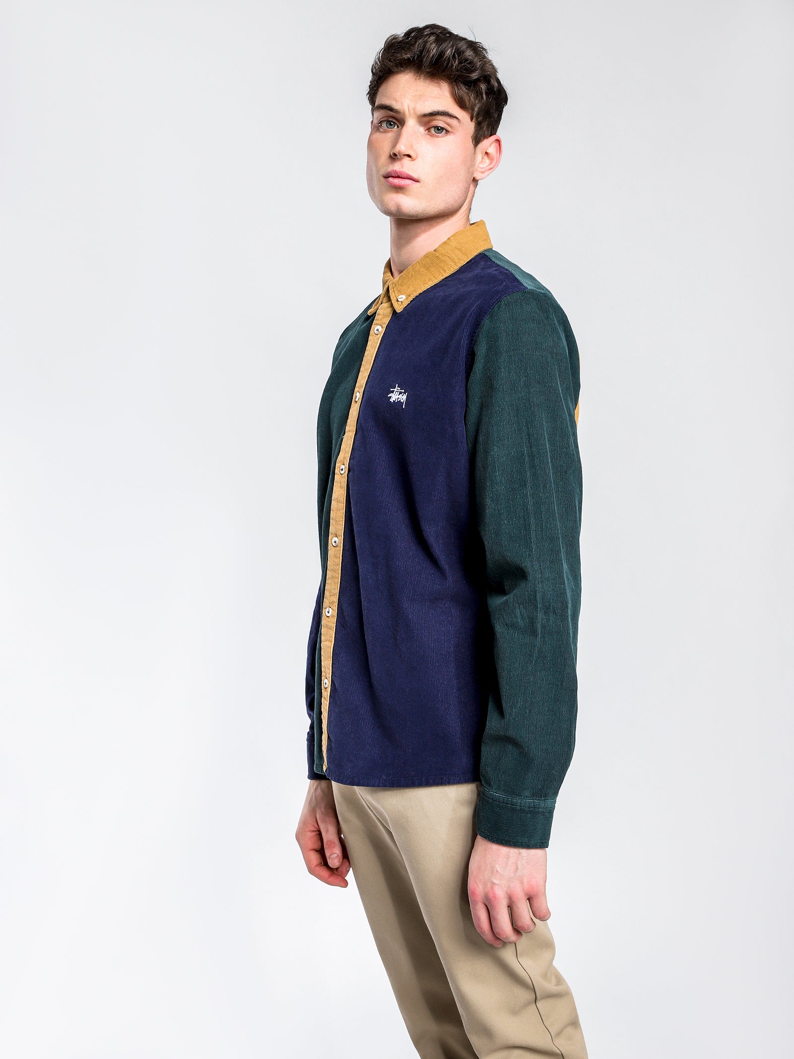 Mckay Long Sleeve Shirt in Green Blue & Tan Corduroy