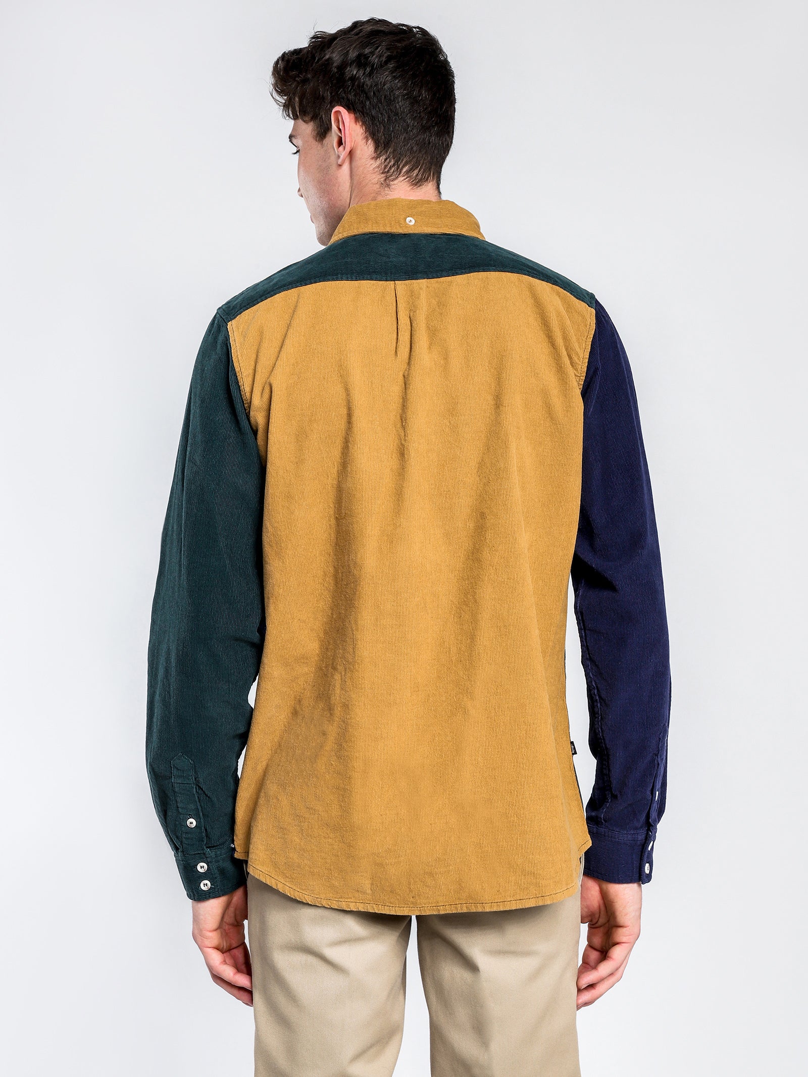 Mckay Long Sleeve Shirt in Green Blue & Tan Corduroy