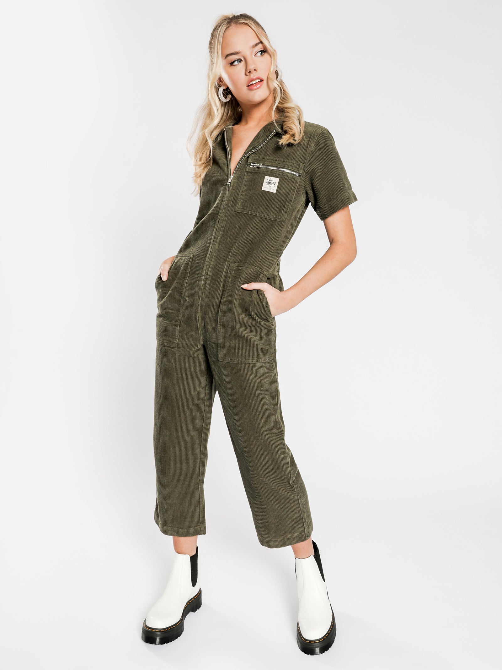 Dawes Boilersuit in Flight Green Corduroy