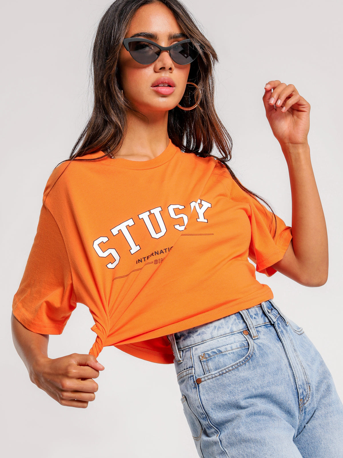 Stussy Champ Crop Oversized T-Shirt in Orange | Orange