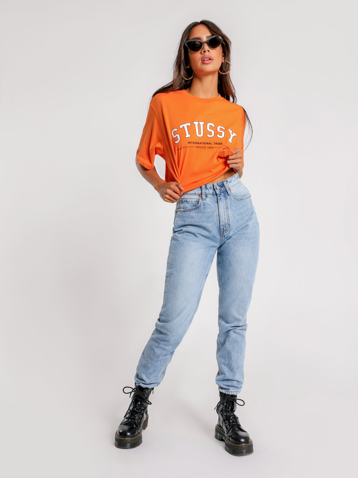 Stussy Champ Crop Oversized T-Shirt in Orange | Orange