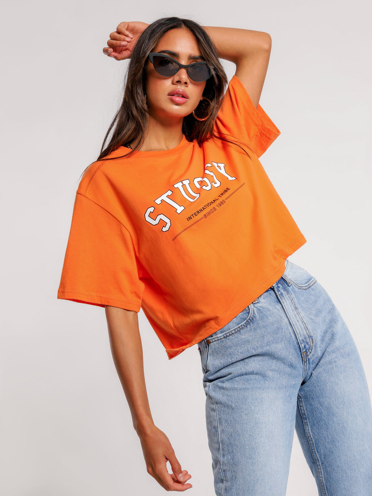 Stussy Champ Crop Oversized T-Shirt in Orange | Orange