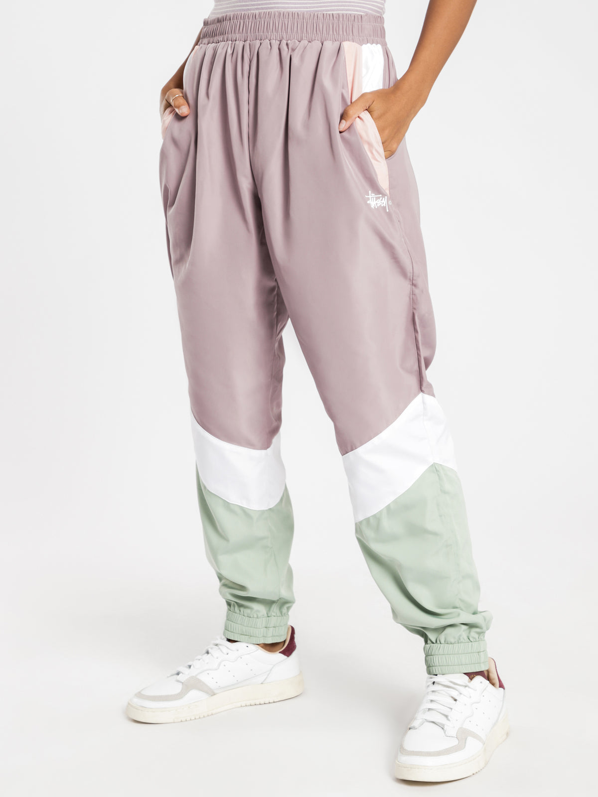 Stussy Chase Track Pants in Purple | White