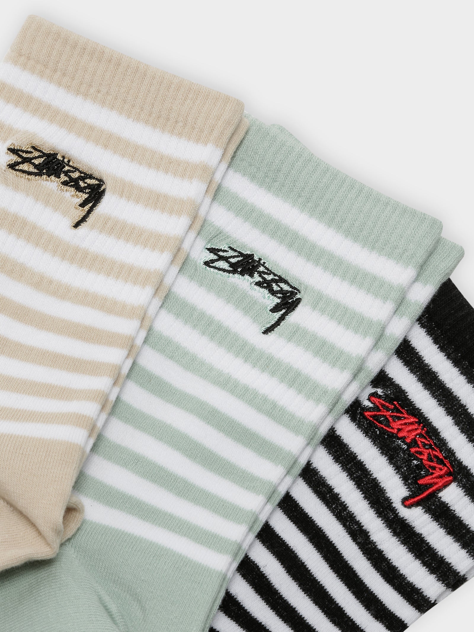 3 Pairs of Authentic Fine Line Crew Socks in Stripe