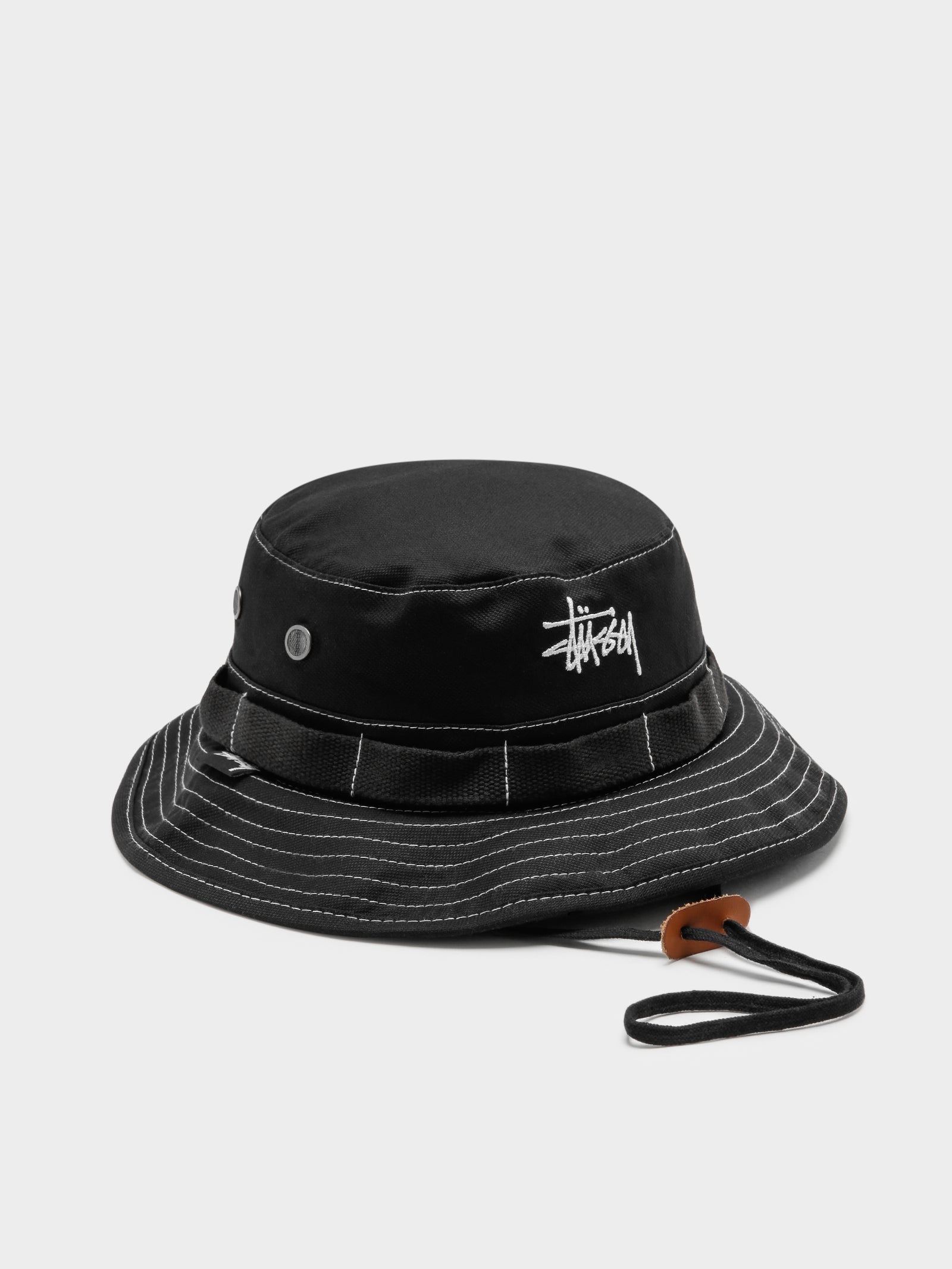 Contrast Topstitch Boonie Hat in Black - Glue Store