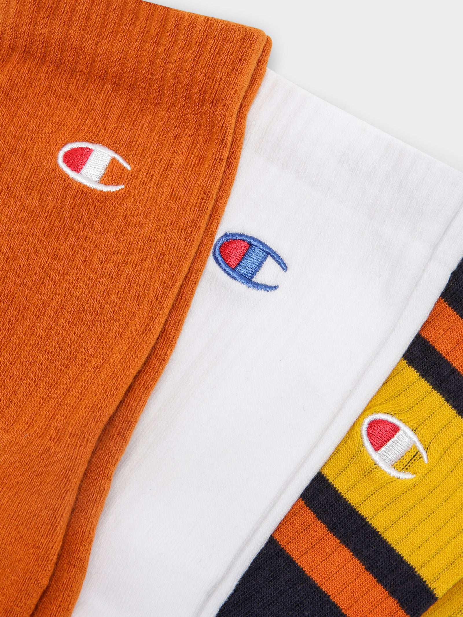 3 Pairs of Mixed Crew Socks in Orange, Black & White