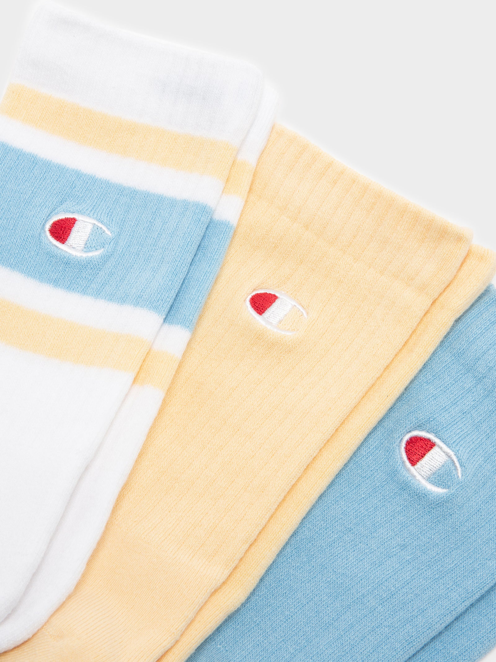 3 Pairs of Mixed Crew Socks in Blue, Yellow & White