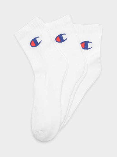 3 pairs of Sport C Logo Quarter Crew Socks in White