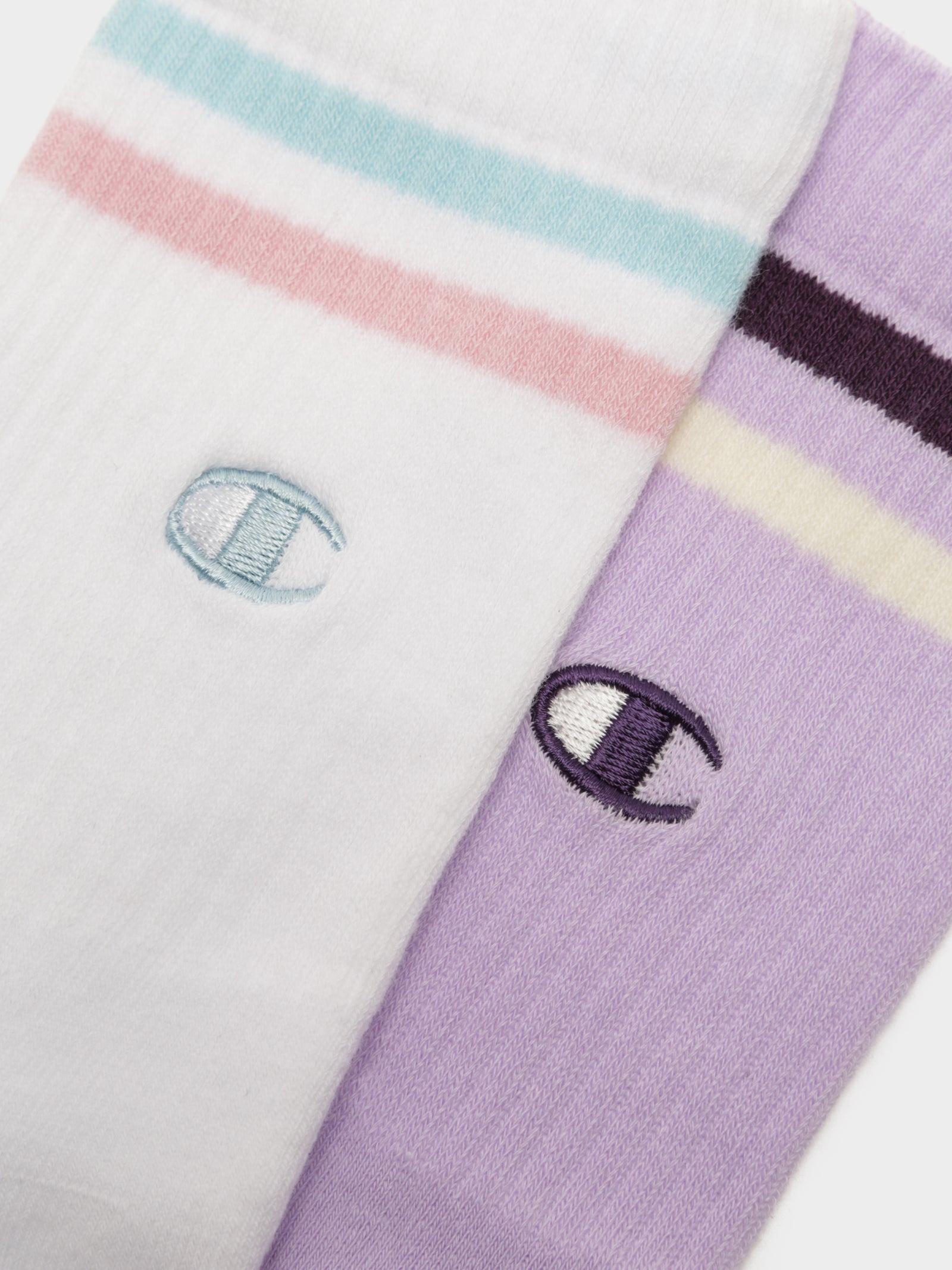 2 Pairs of Branded Crew Socks in White & Purple