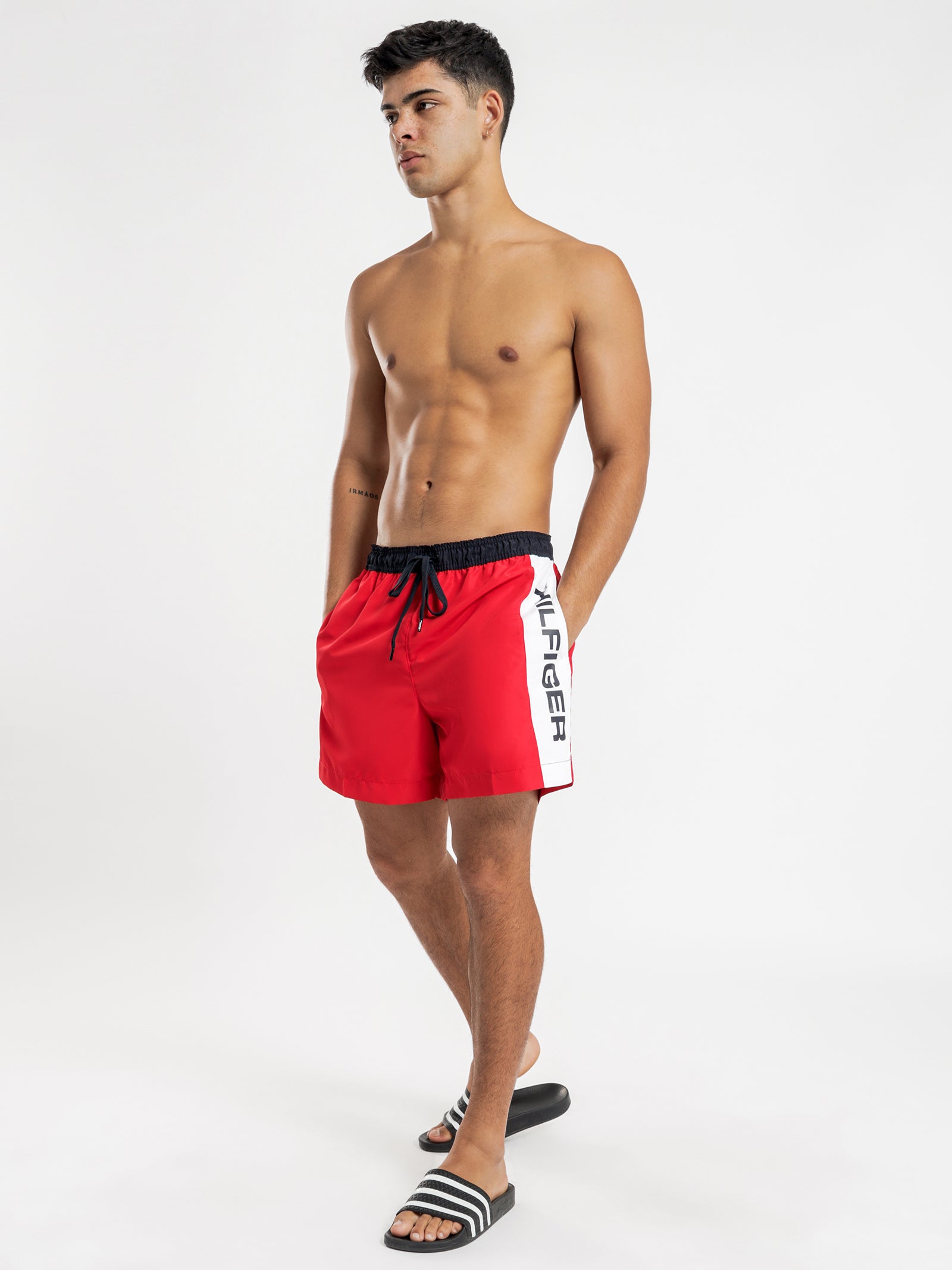 Logo Drawcord Swim Shorts in Primary Red