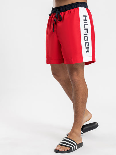 Logo Drawcord Swim Shorts in Primary Red