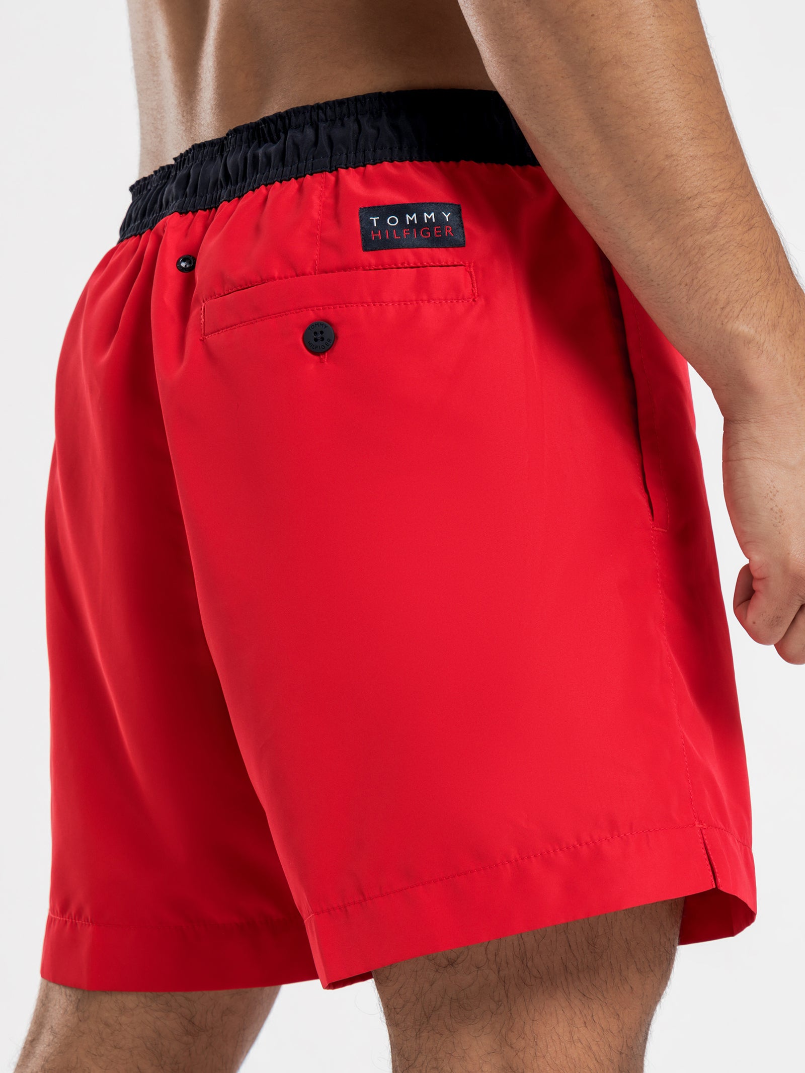 Logo Drawcord Swim Shorts in Primary Red