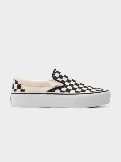 Womens Classic Slip On Platform Sneakers in Black & White Checkerboard