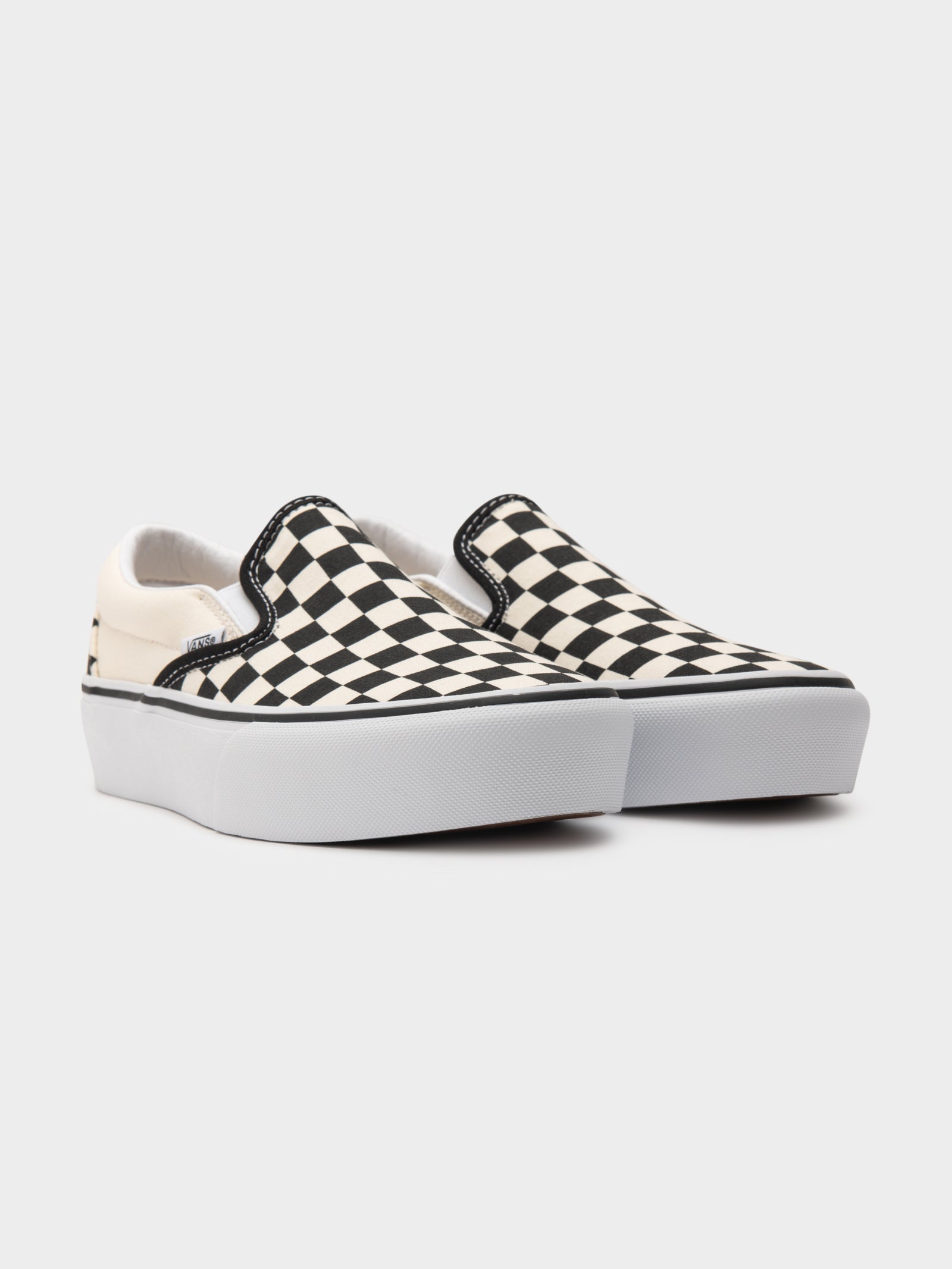 Womens Classic Slip On Platform Sneakers in Black & White Checkerboard